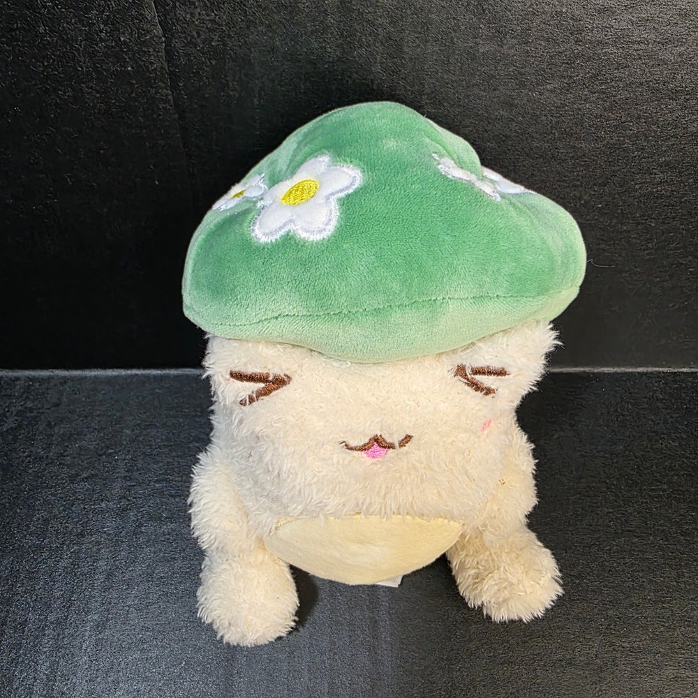 Cuddle Barn Plushgoals Plush Unisex 7" Green Mushroom Cat Daisy Cottagecore